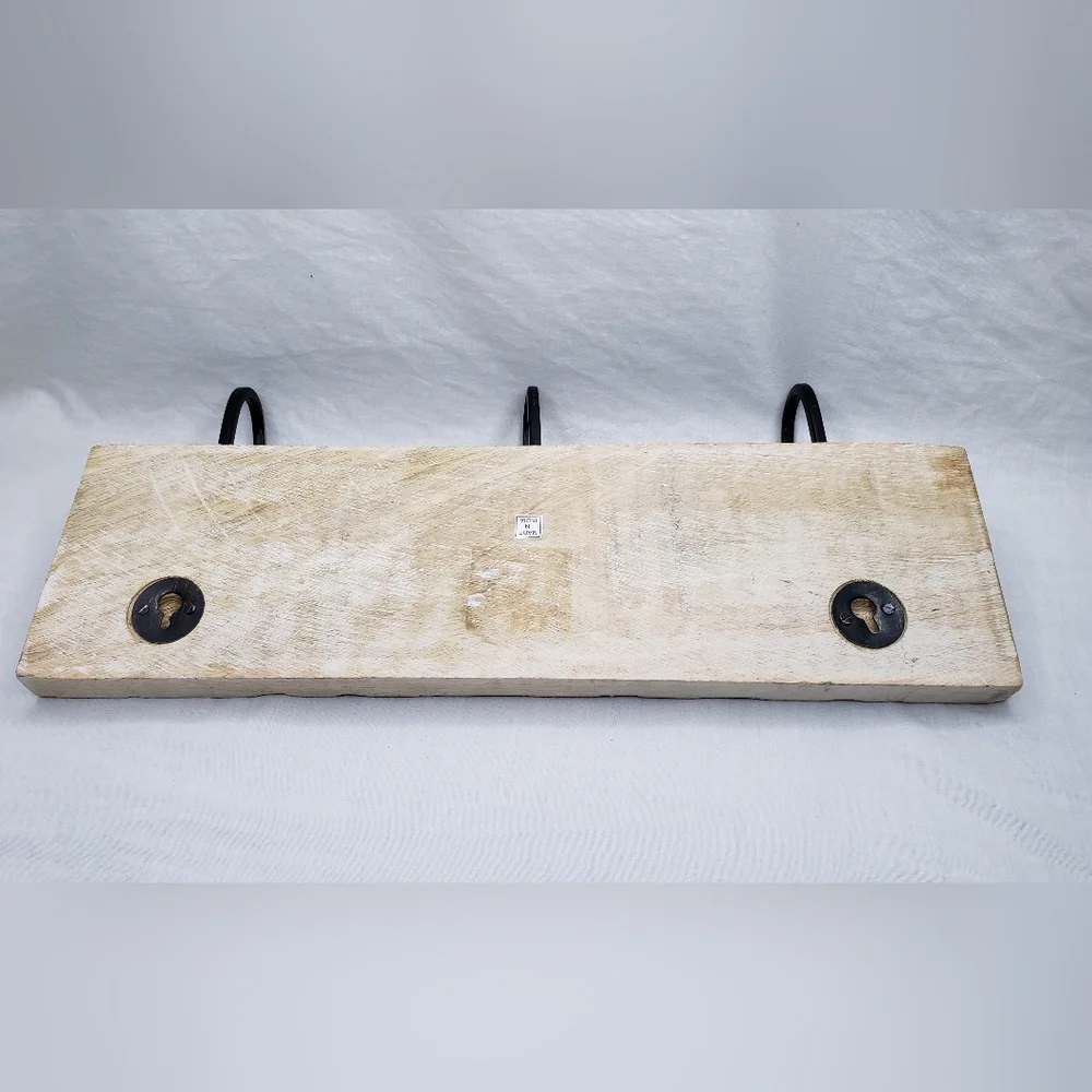 Boho Carved Wood Wall Hook Rack 15 X 4.5 Inches